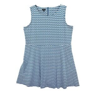 Talbots Fit and Flare Dress Size 3X Blue White Ikat Geometric Sleeveless Stretch